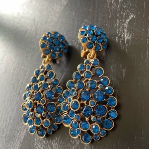 Oscar de la Renta Blue Crystal Tear Drop Clip Earrings